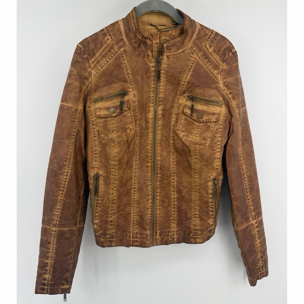 Brown Faux leather moto jacket, J2 brand, size S